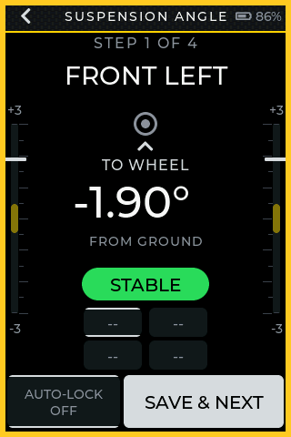 Guided measuring screen, step 1 of 4, front left